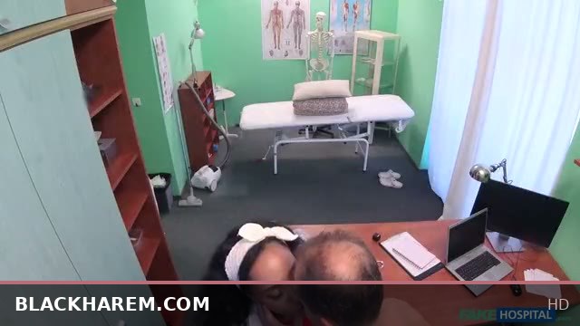 Cute Ebony Cleaner Getting Fucked Hard in Office by Fake Hospital Worker